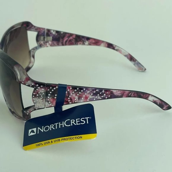 SG00777 NORTHCREST Sunglasses For Women Gradient Wine White W/ Rhinestone - Picture 6 of 9